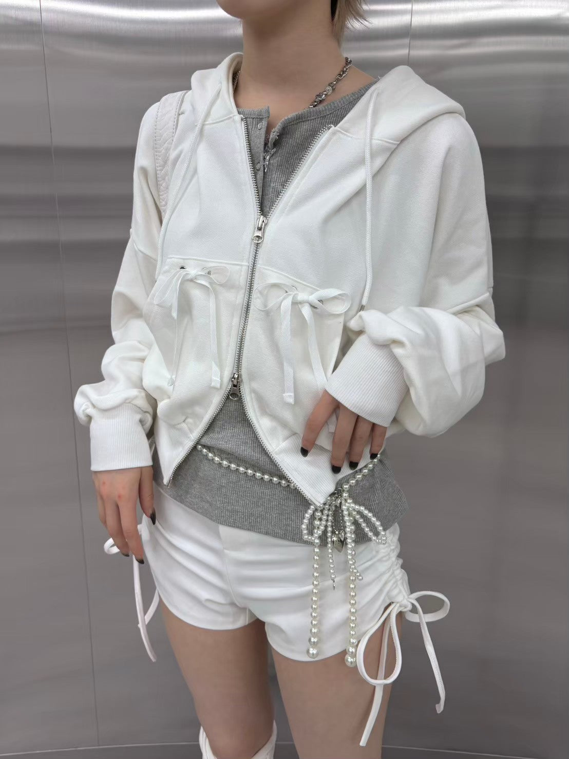 受注制【nmtc +】ribbon crop zip up hoodie (3color)