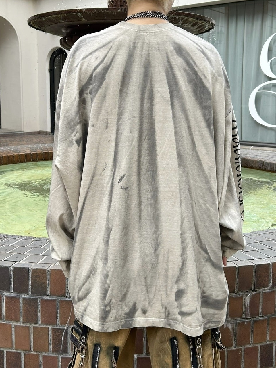 受注制【Never mind the XU】garment washing print long sleeve tee
