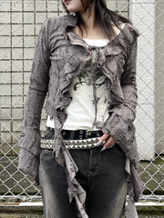受注制【Never mind the XU】damage frill cardigan (2color)