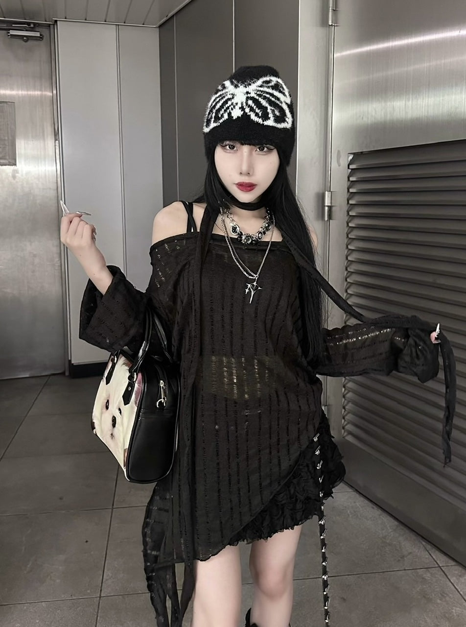 受注制【Never mind the XU】asymmetry drape tops (2color)