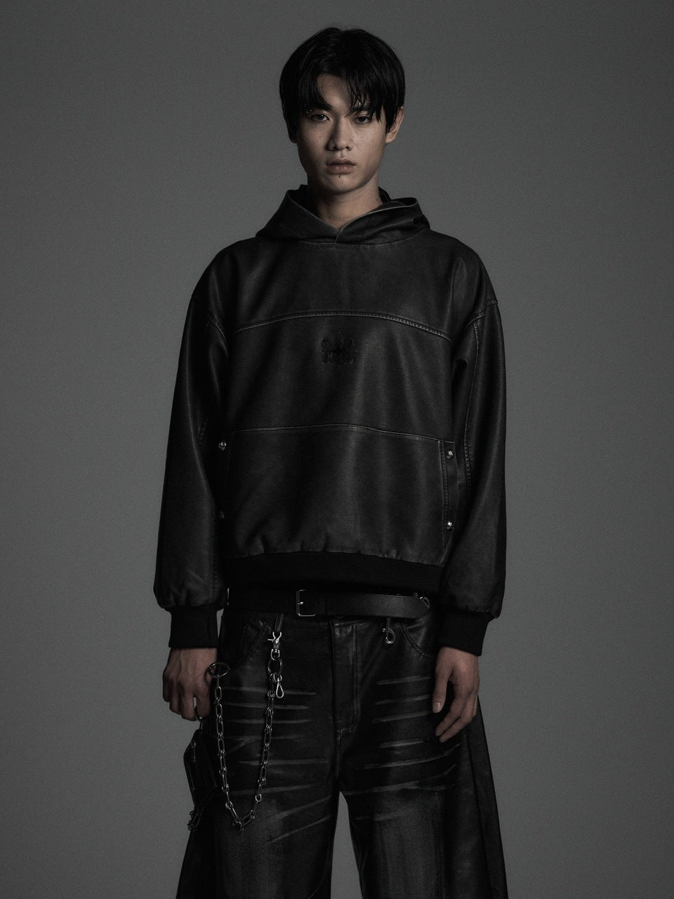 【Rosen Kreuz】VINTAGE LEATHER SHIRRING HOODIE