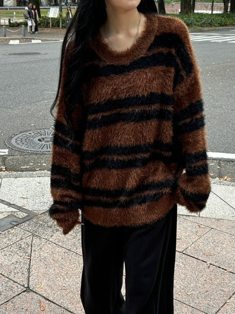 受注制【Chikashitsu +】hairy border knit (3color) / 【チカシツプラス】ヘイリーボーダーニット