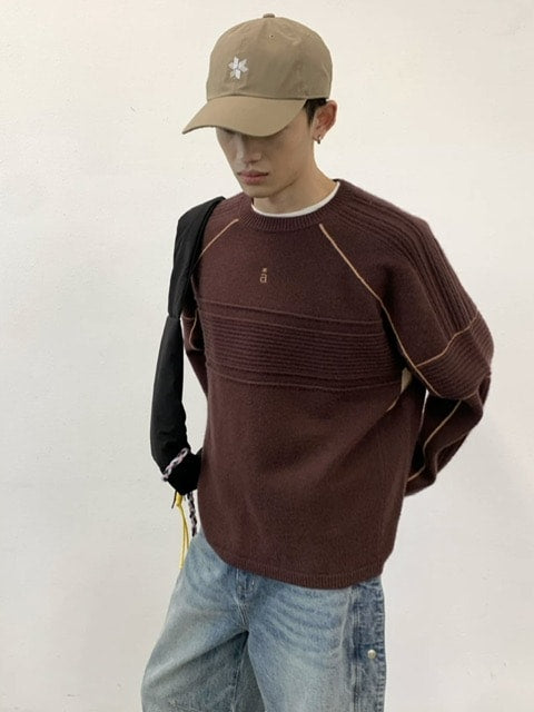 【ARCH by ROARINGWILD】Pattern Contrasting Decorative Thread Wool Sweater