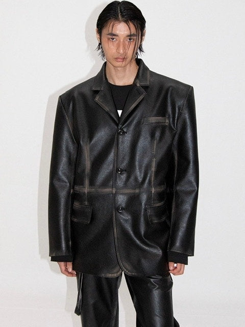 【ESC STUDIO】washing leather 4 buttons blazer