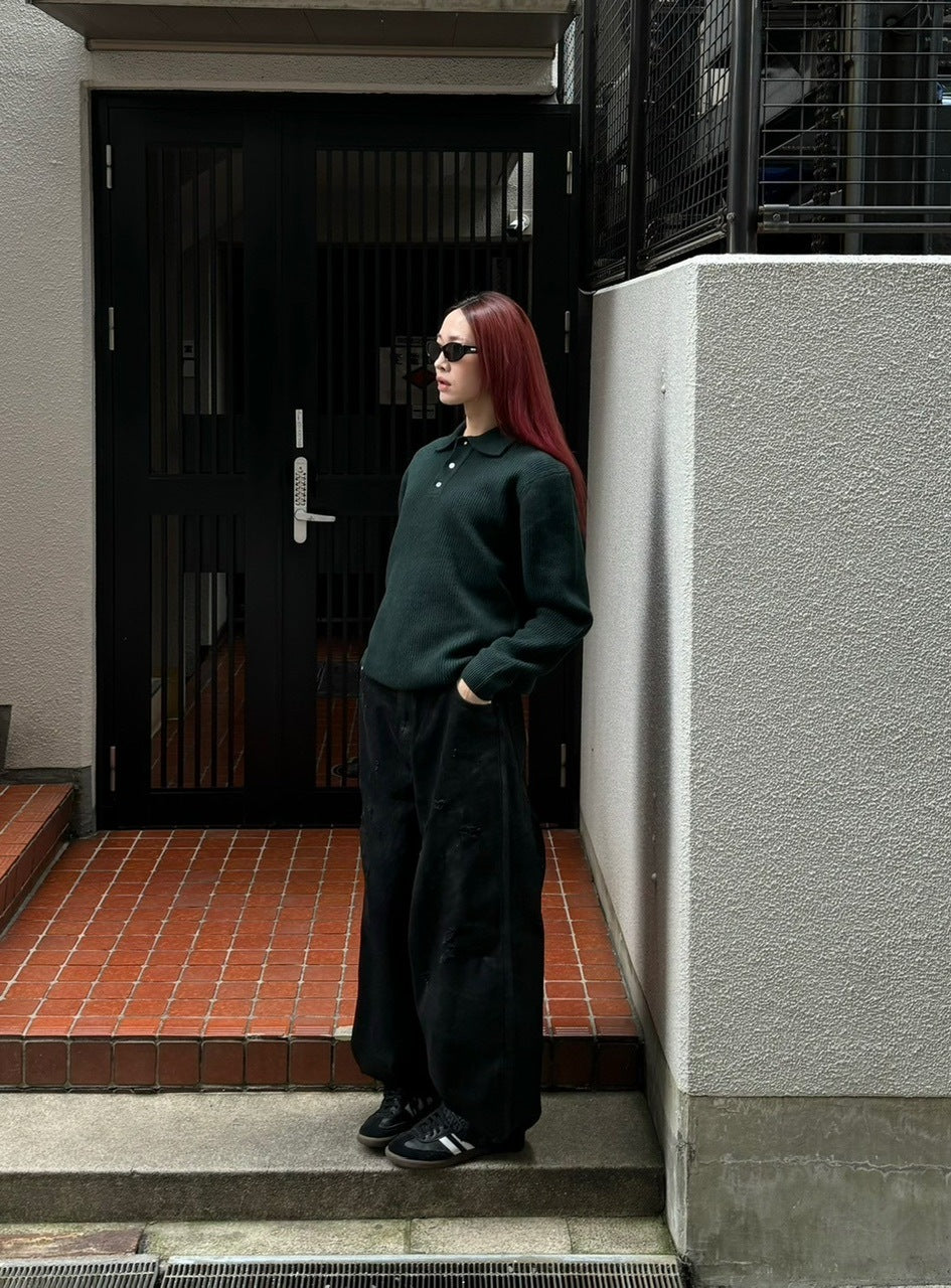 受注制【Chikashitsu +】wool touch lib knit polo (4color) / 【チカシツプラス】ウールタッチリブ長袖ニット