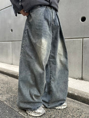 国際配送【LUV CODE】washed denim tuck wide pants