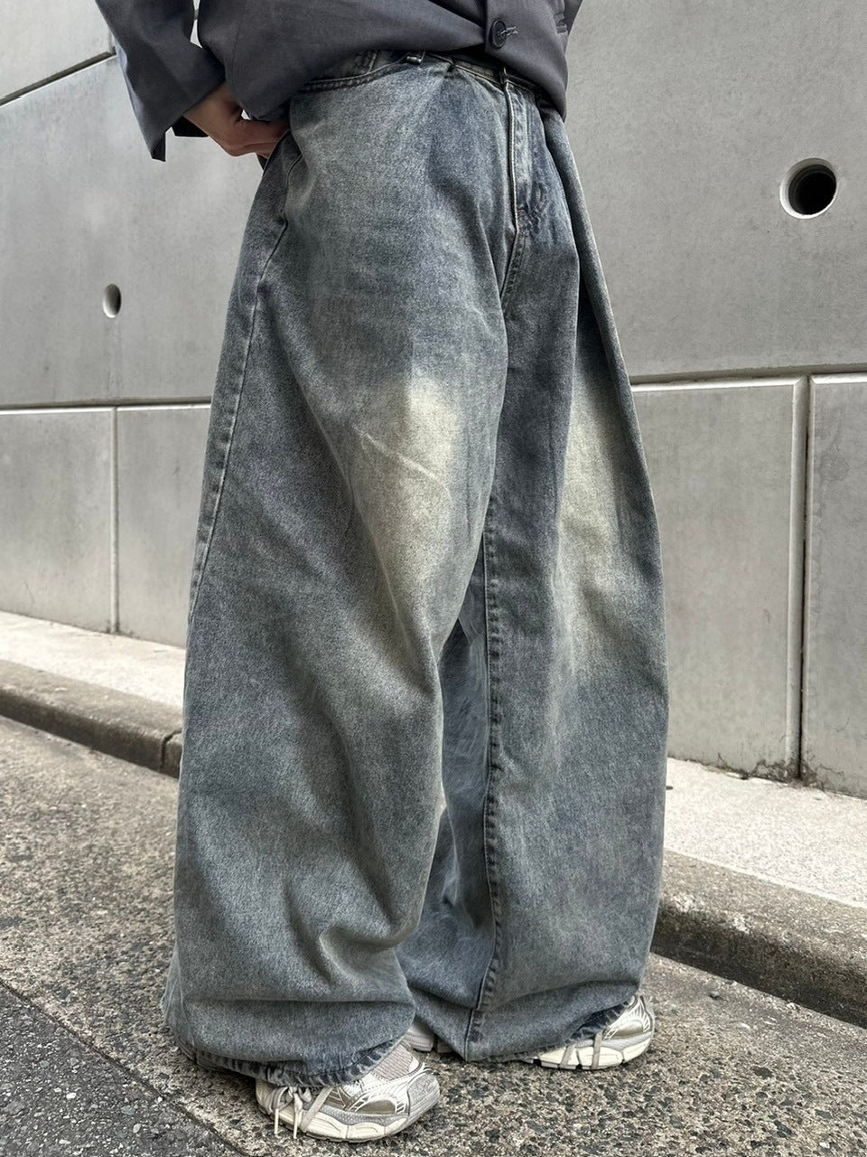 国際配送【LUV CODE】washed denim tuck wide pants
