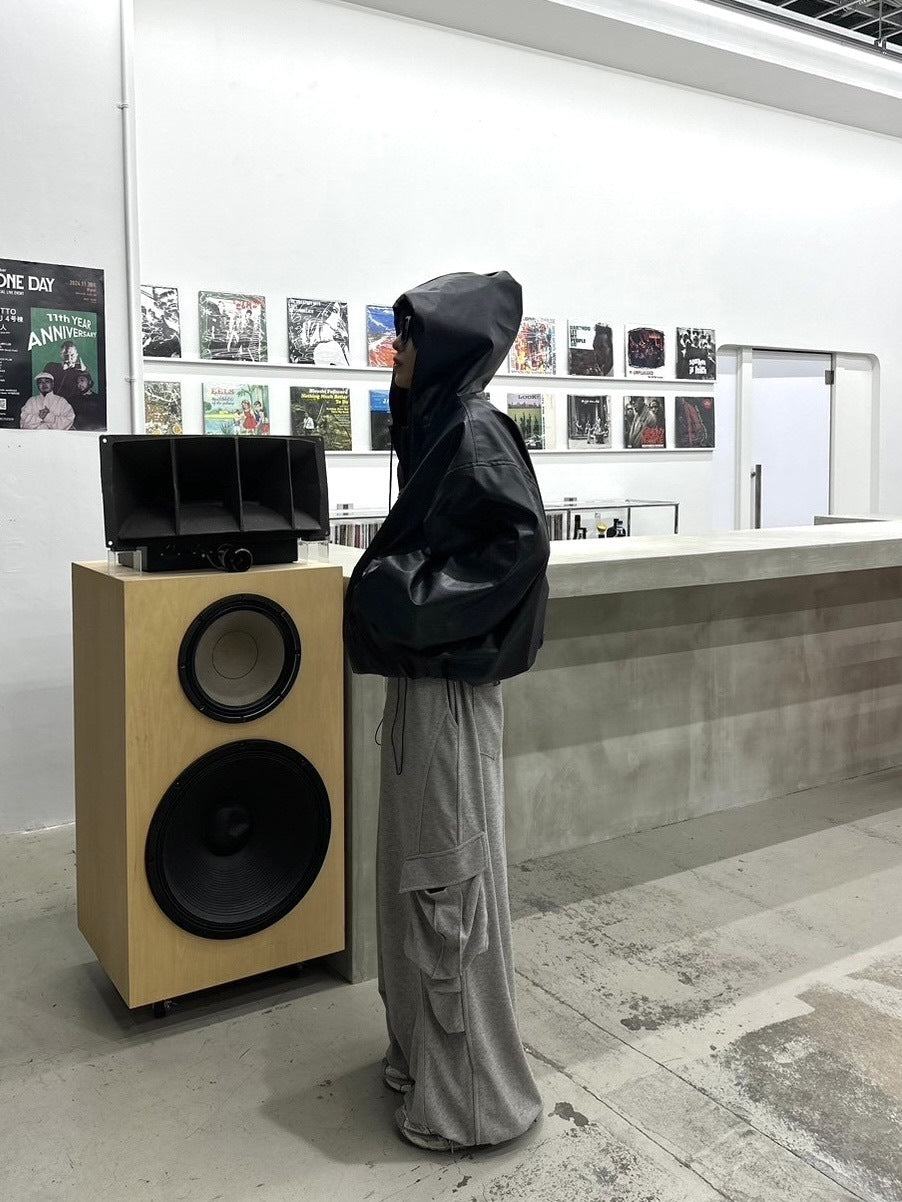 国際配送【LUV CODE】leather hooded jacket