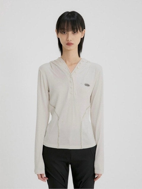 【FLAREUP】Button Up Lace Hoodie / 【フレアアップ】ボタンアップレースフードロングTシャツ