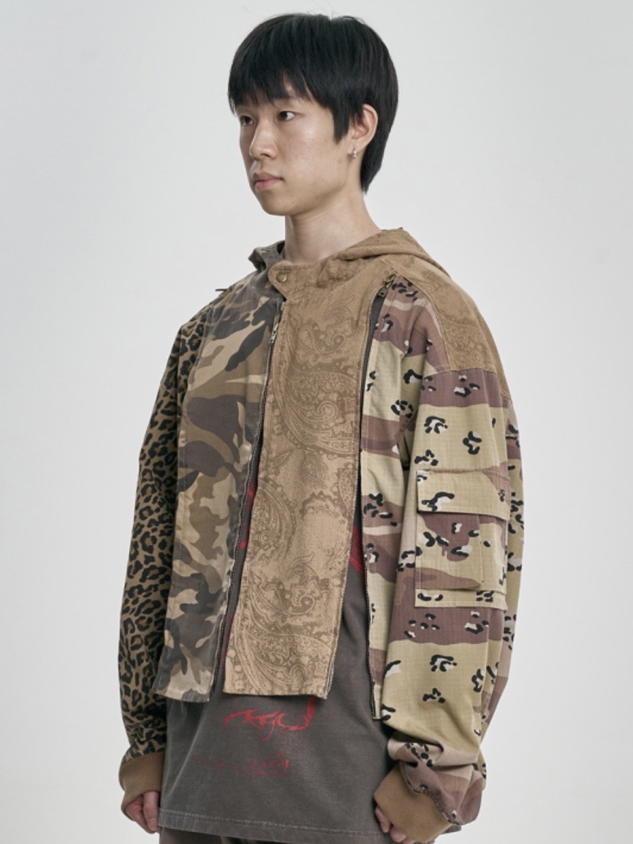 【AJOBYAJO】Camouflage Zip-Up Hooded Jacket