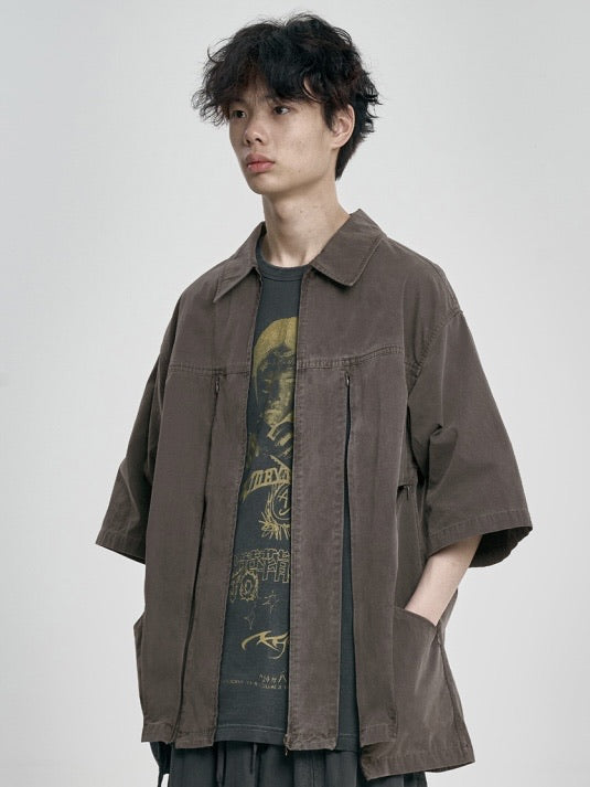 【AJOBYAJO】Paneled Zip-Up Shirt