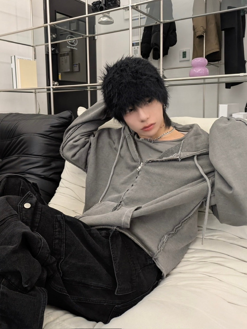 受注制【LUV CODE】pigment cropped zip up hoodie (2color)