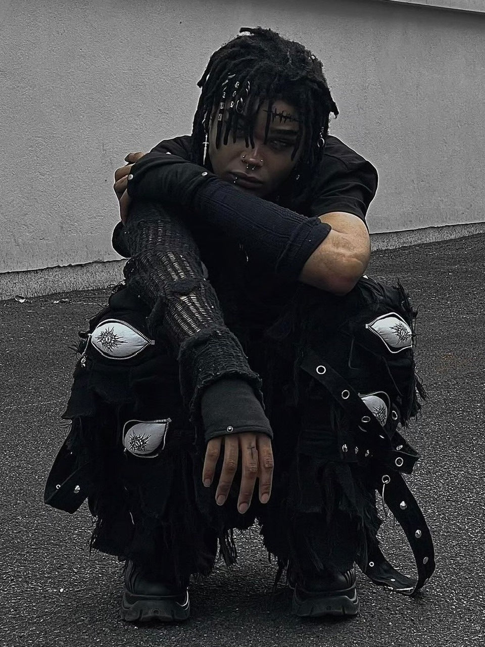 【UNIZ】BLACK MONSTER PANTS / 【ユニズ】ブラックモンスターダメージワイドデニムパンツ