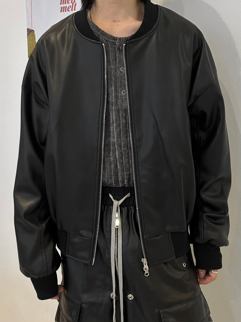 国際配送【LUV CODE】double zip up leather jacket