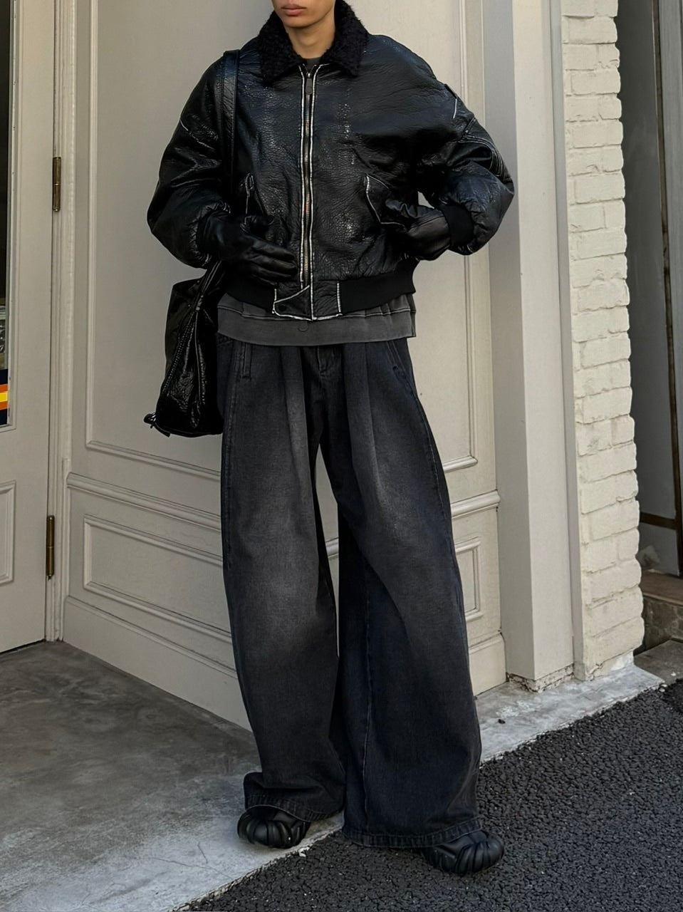 Chikashitsu +】cropped shearing leather bomber jacket – PRESSING