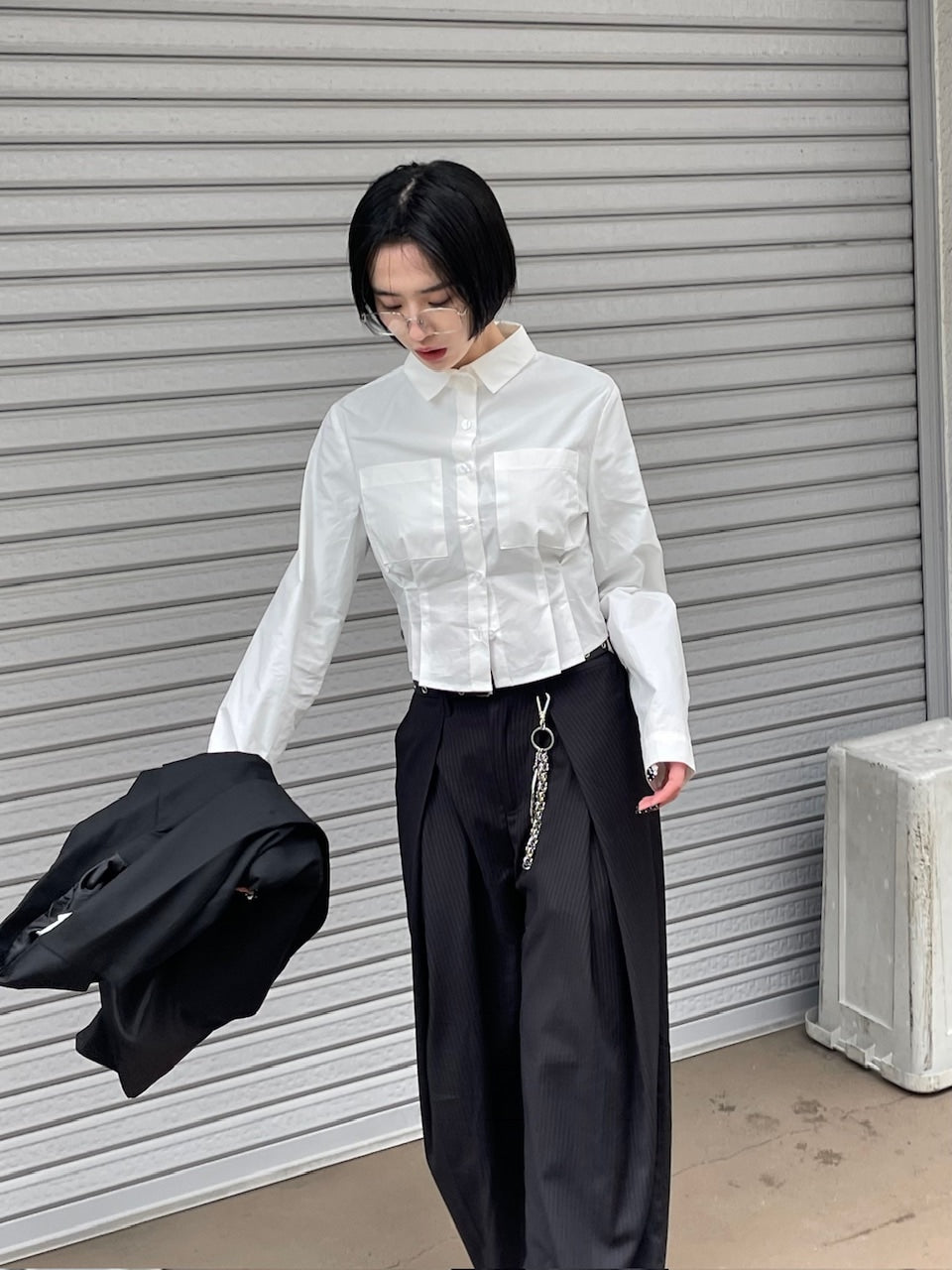 受注制【oaks】cropped pintuck pocket shirt (3color)