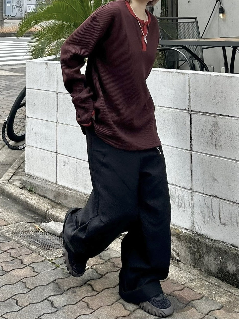 受注制【youll】henry neck waffle long tee (2color)