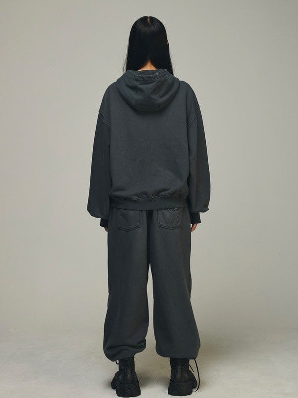 【BLR BLUER】Dyed Circle Logo Over-fit Hoodie Zip-up