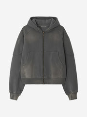 【BLR BLUER】BLEACHED CURVED INCISION SWEAT HOODIE ZIP-UP (Ｍ)