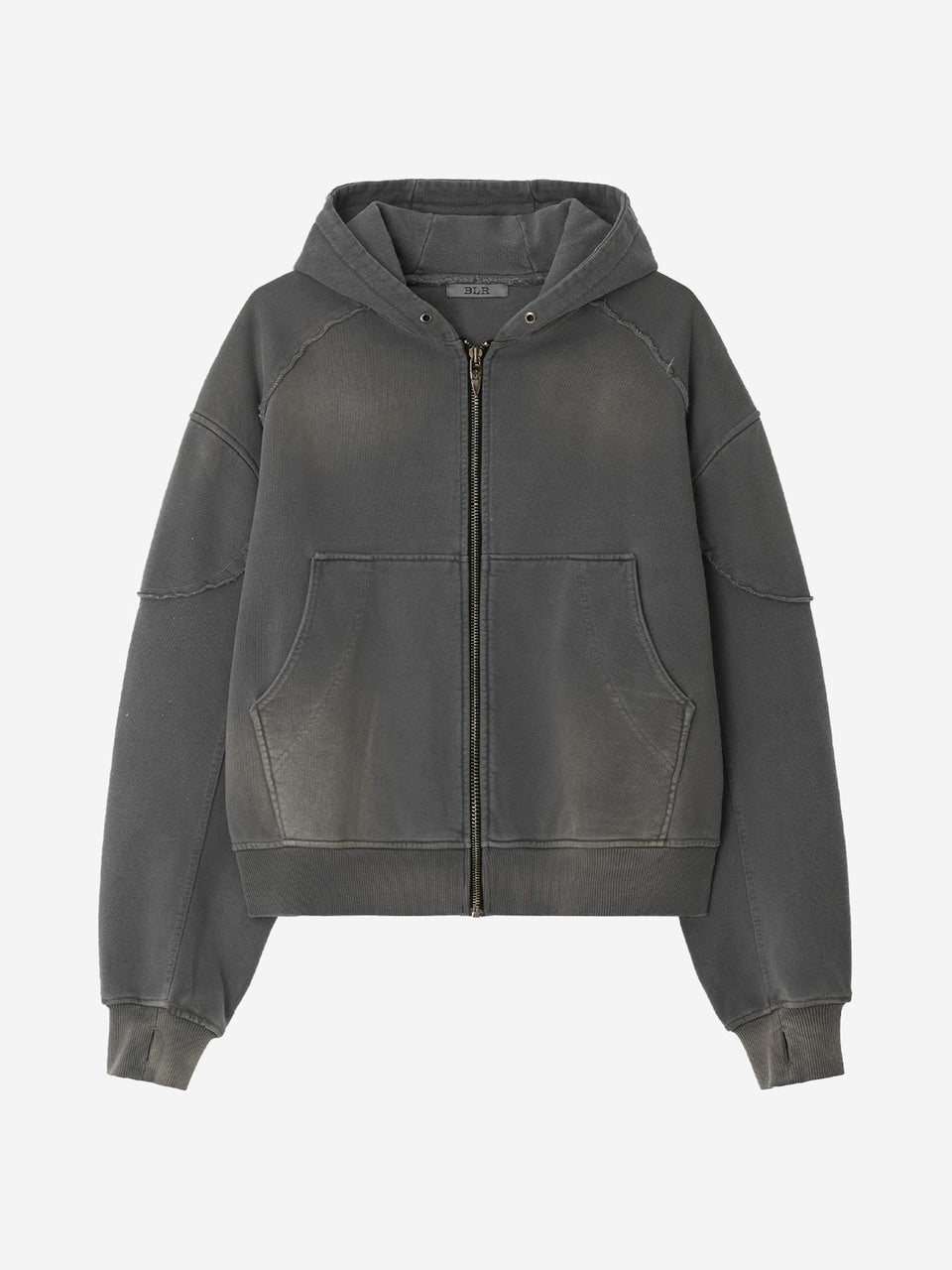 【BLR BLUER】BLEACHED CURVED INCISION SWEAT HOODIE ZIP-UP (Ｍ)