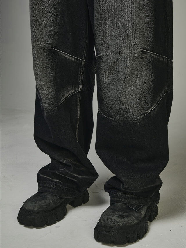 【BLR BLUER】EMBOSSED WAVE WASHING WIDE DENIM PANTS