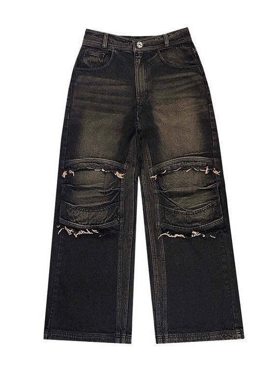 【BLR BLUER】KNEE POINT WASHED DENIM PANTS BROWN