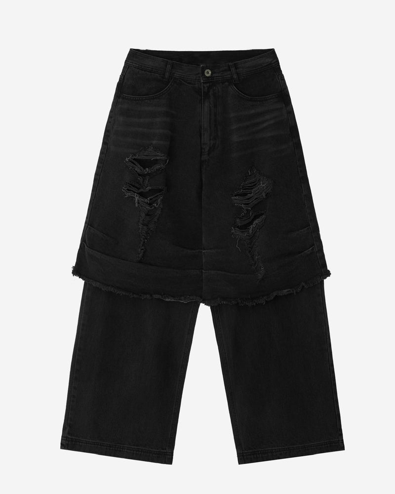 【BLR BLUER】Destroyed Double Denim Pants