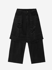 【BLR BLUER】Destroyed Double Denim Pants