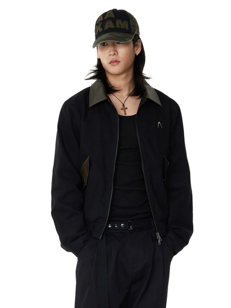 【AAKAM】Contrast Leather Work Jacket