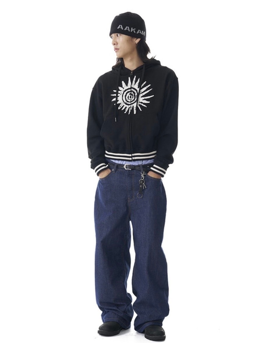 【AAKAM】Cracked Sun Zip-Up Hoodie
