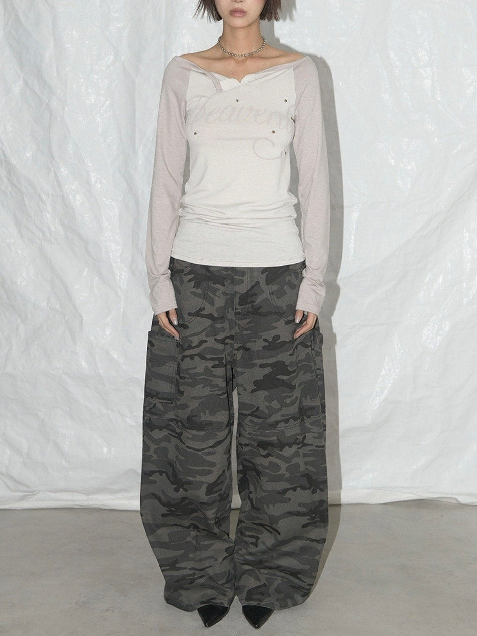 【FANCY CLUB】HEAVENLY OFF-SHOULDER LONG SLEEVE / 【ファンシークラブ】オフショルダーレタリングプリント長袖Tシャツ