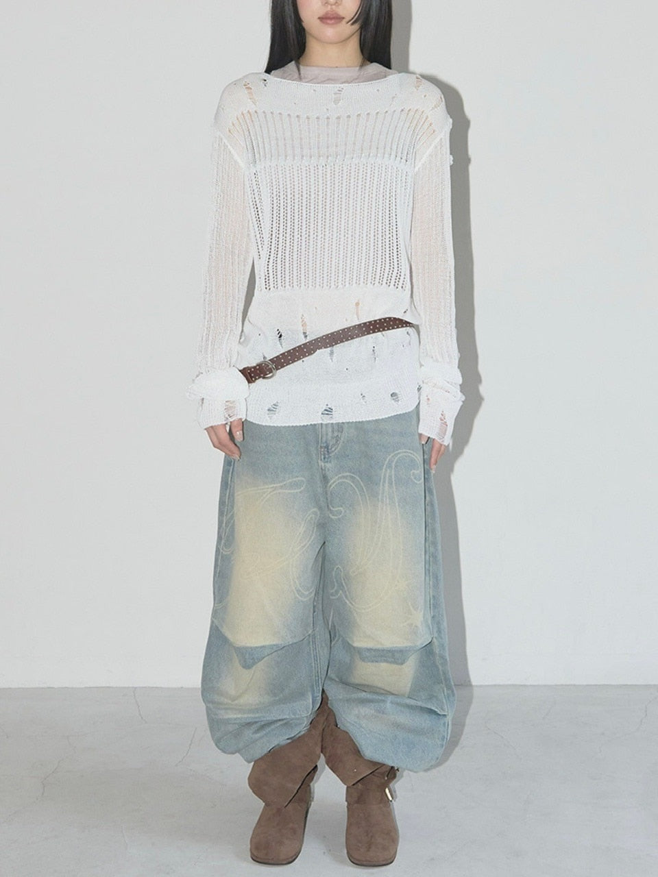 【FANCY CLUB】2-WAY DAMAGE KNIT LONG SLEEVE / 【ファンシークラブ】ダメージルーズニット