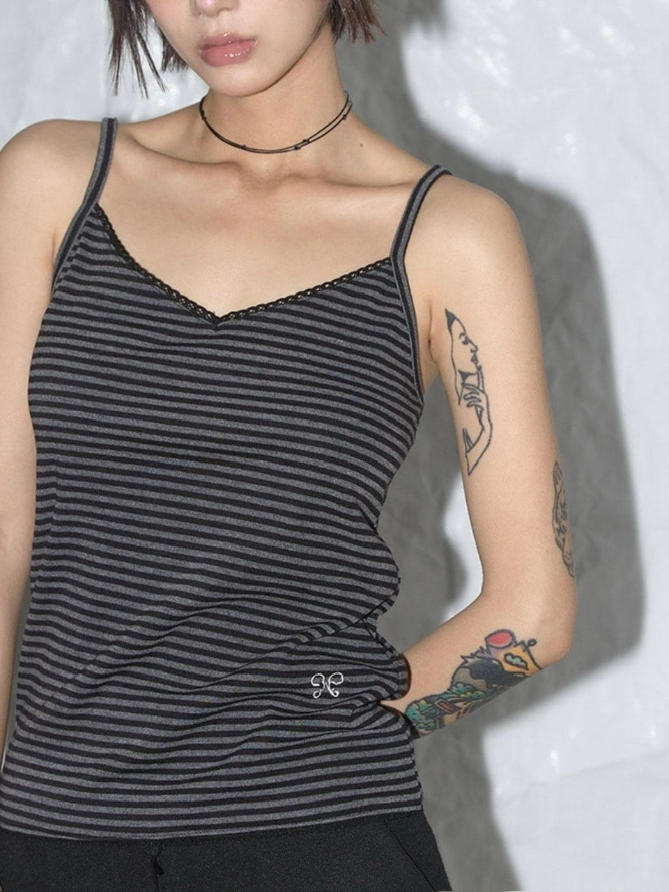 【FANCY CLUB】LACE STRIPE BASIC SLEEVELESS