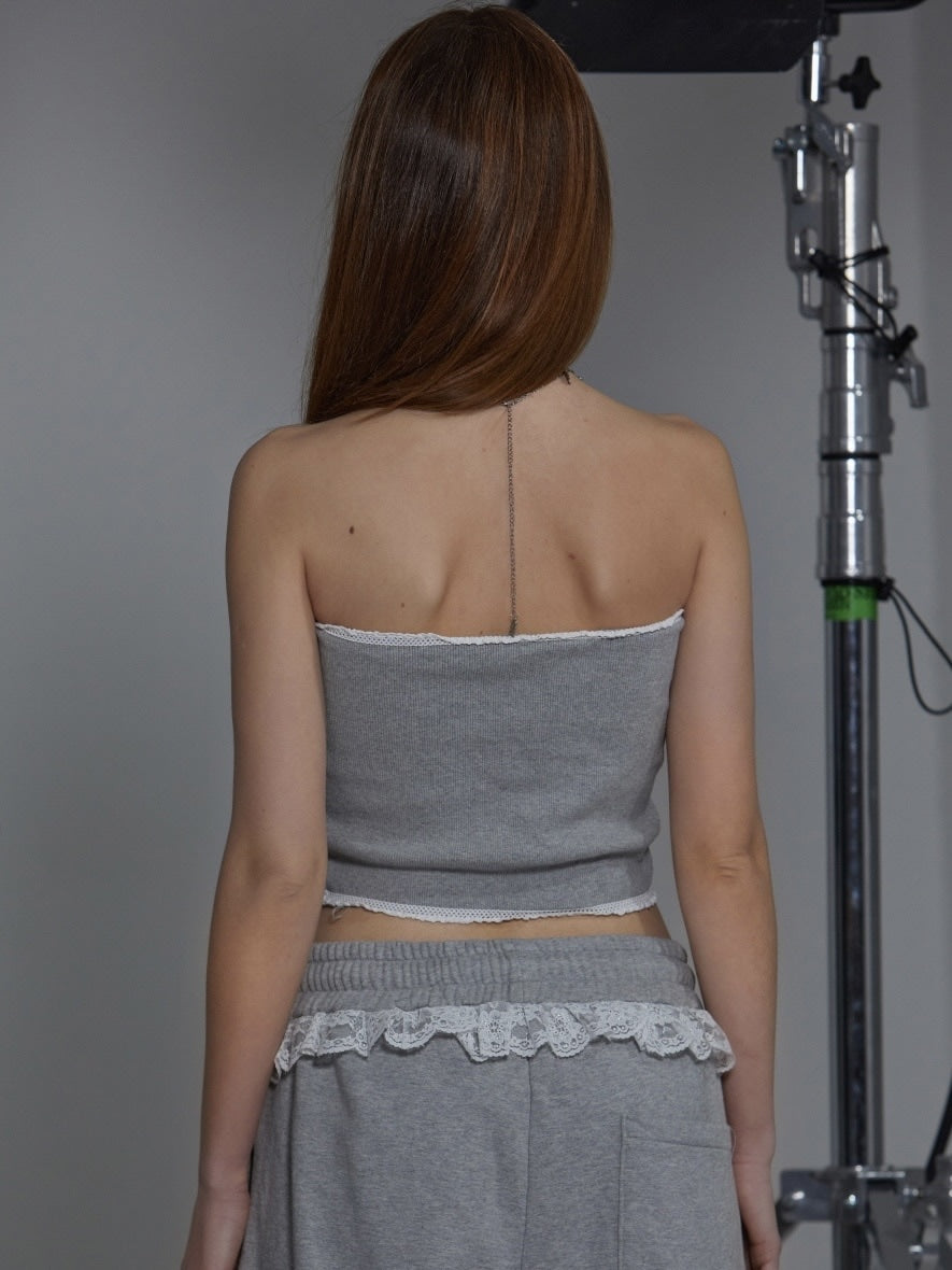 【GATELESS】RABBIT FRILL RIBBON TUBE TOPS