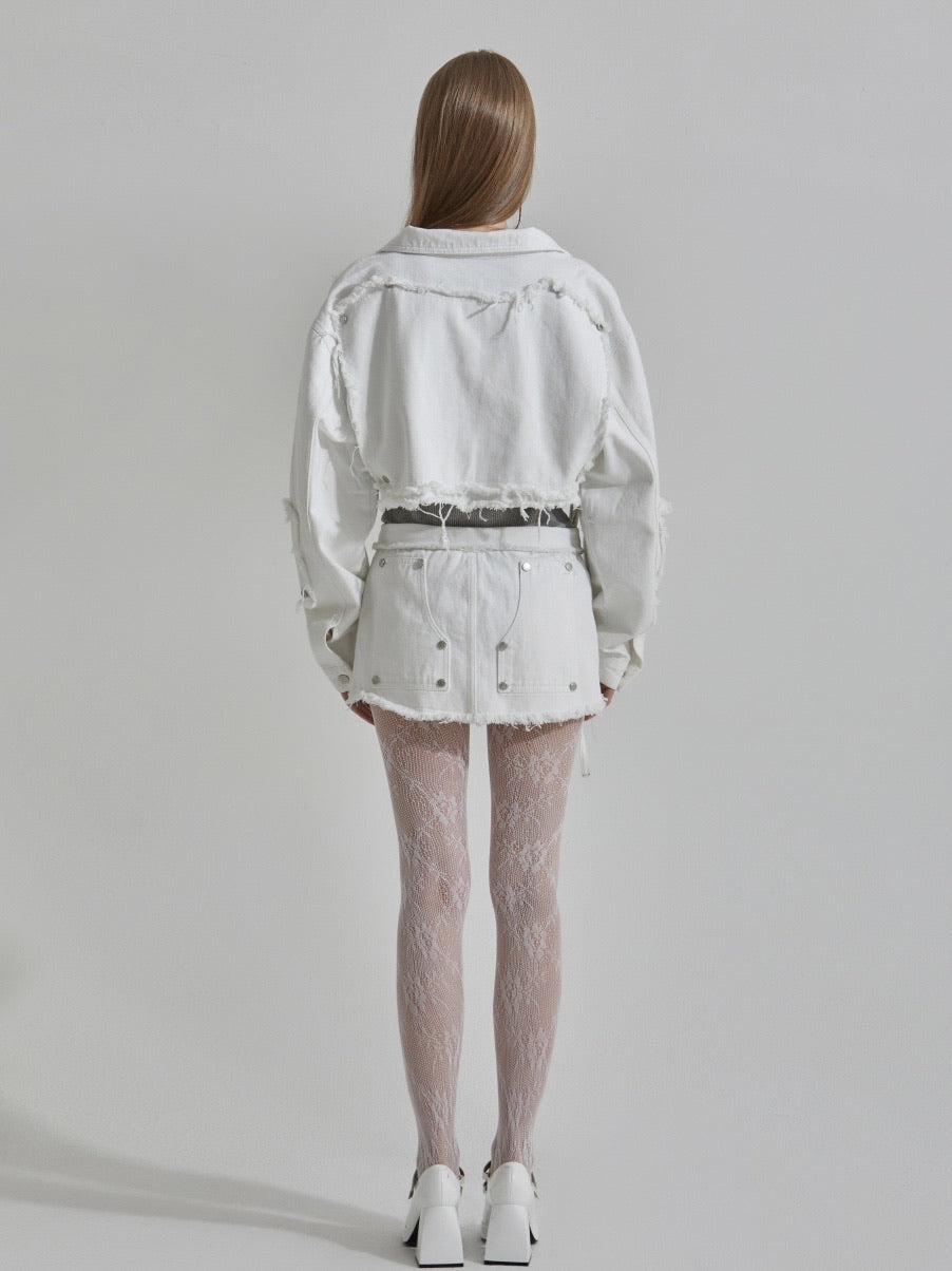 【GATELESS】FRINGE CROPPED DENIM JACKET