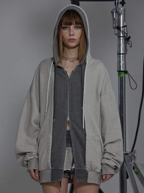 【GATELESS】VINTAGE LAYERED ZIP-UP HOODIE