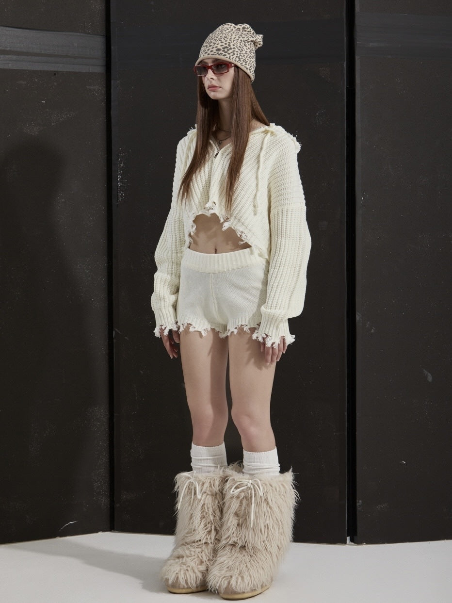 【GATELESS】RIB KNIT ZIP-UP HOODIE