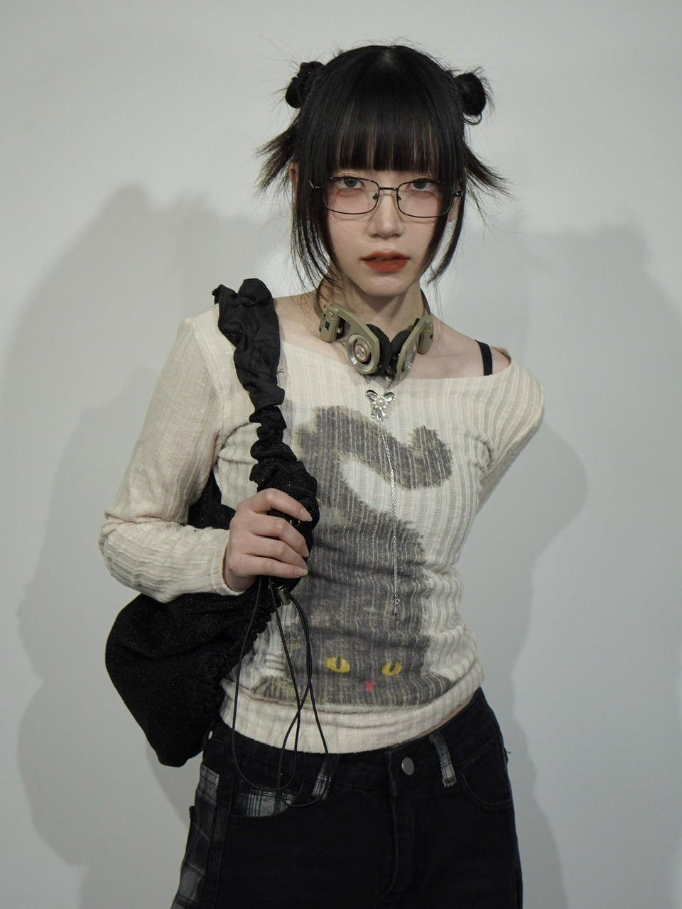 国際配送【Nerd out XU】black frame square glasses / 【ナードアウトエックスユー】ブラックフレームスクエアレンズメガネ