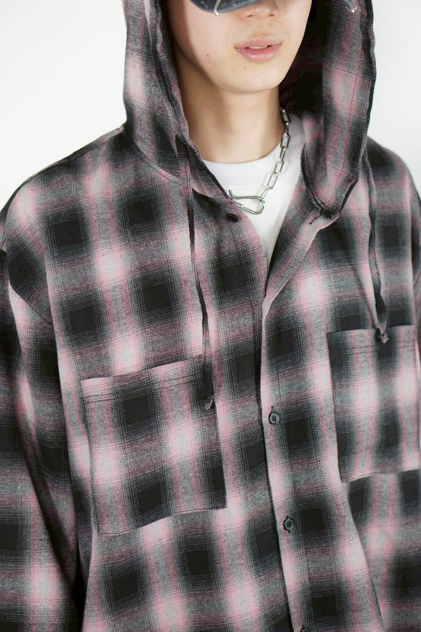 受注制【Chikashitsu +】tartan check hooded shirt (3color) / 【チカシツプラス】タータンチェックフード付き長袖シャツ