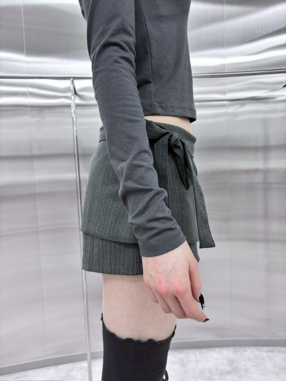 受注制【nmtc +】stripe rap pants (3color) / 【エヌエムティーシープラス】ストライプボーダーラップスカートパンツ