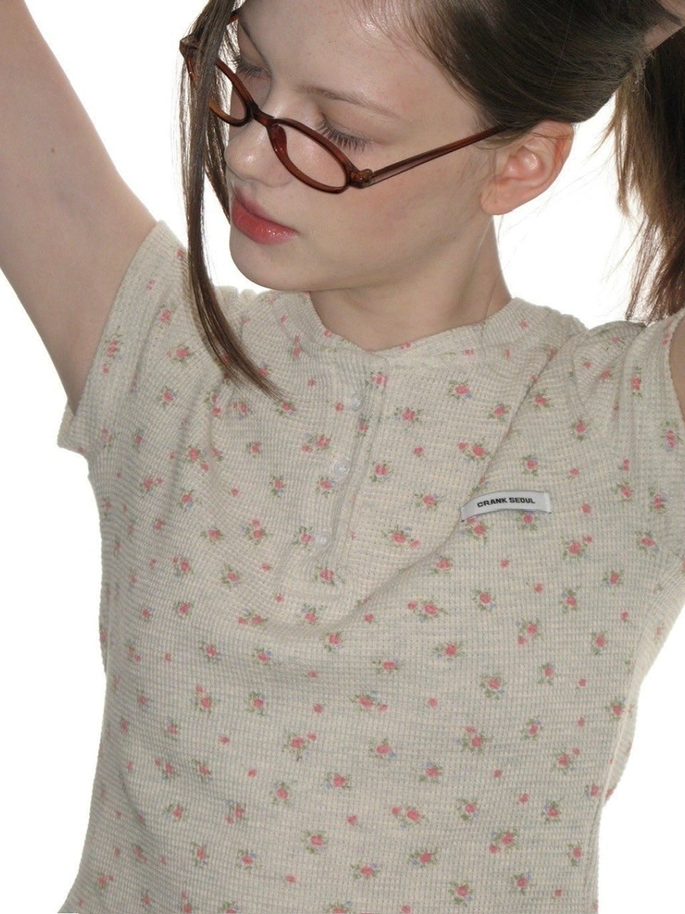 【CRANK】FLOWER HENLEY NECK TOP