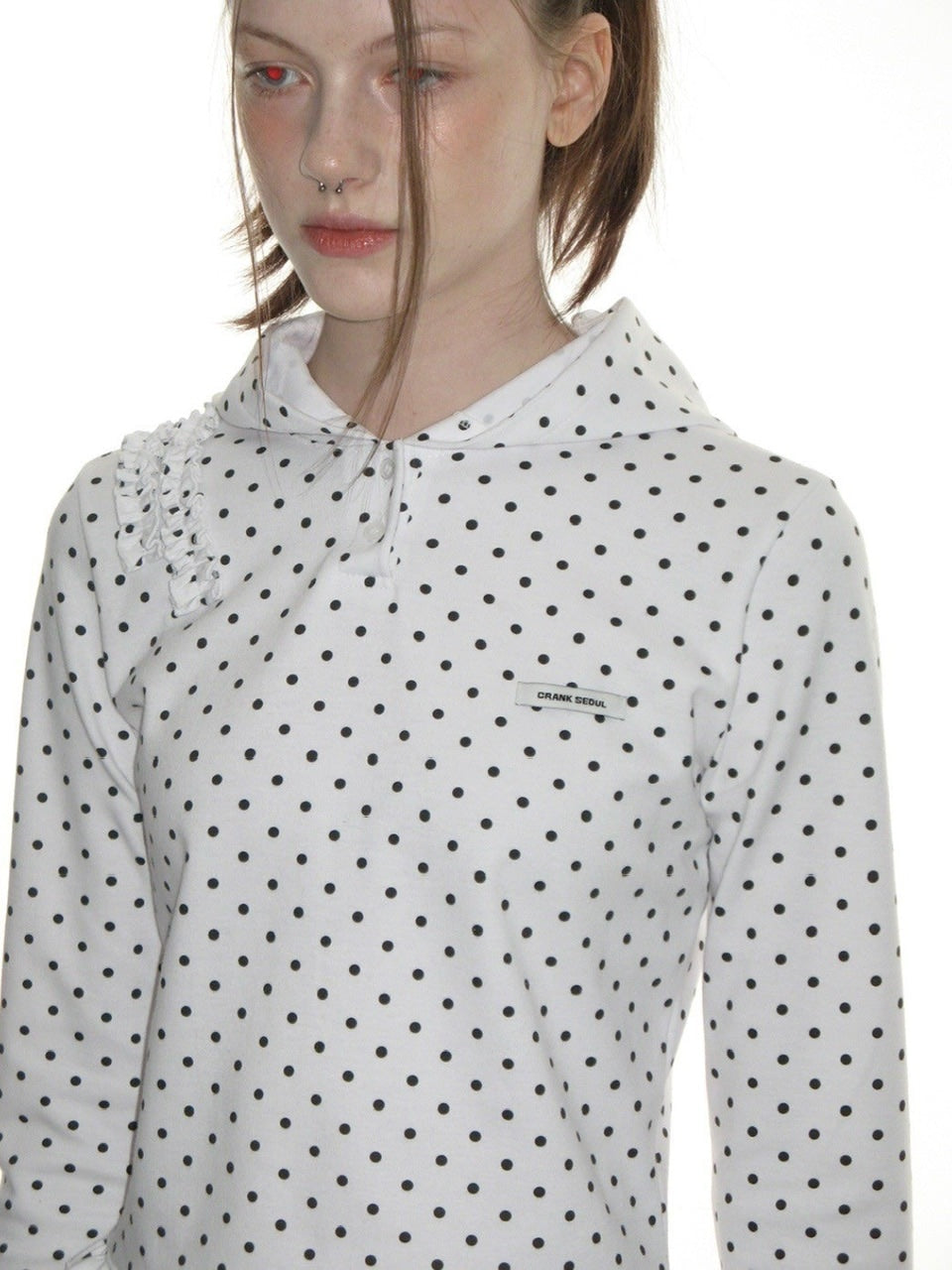 【CRANK】DOT FRILL HOODIE / 【クランク】ドットフリルフード付き長袖Tシャツ