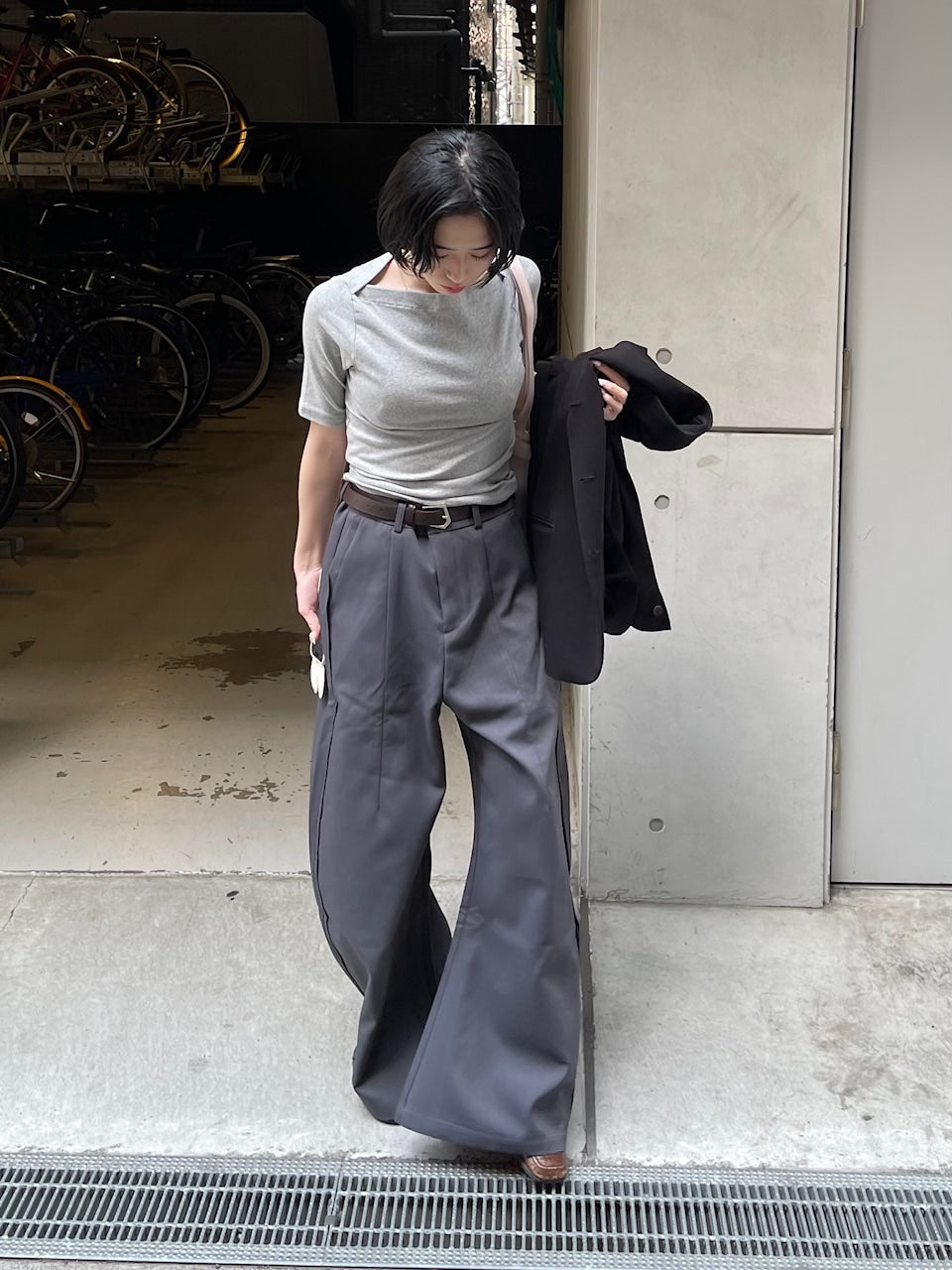 受注制【Chikashitsu +】side design wide slacks (2color)