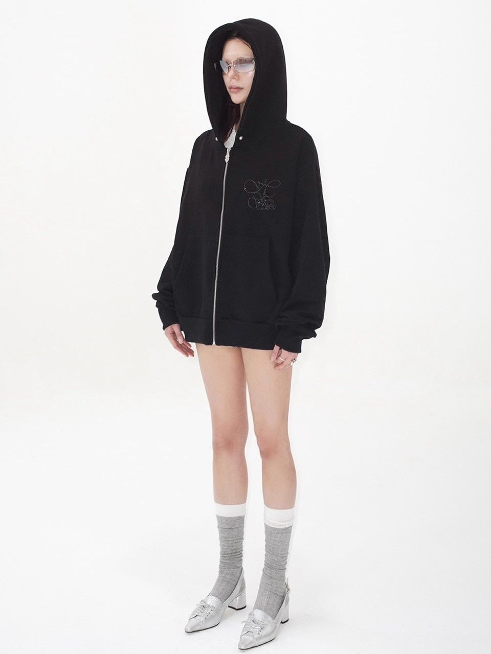 【HOLY NUMBER 7】OVERFIT HIP HOP MOVE CUBIC LETTERING HOODIE ZIP-UP