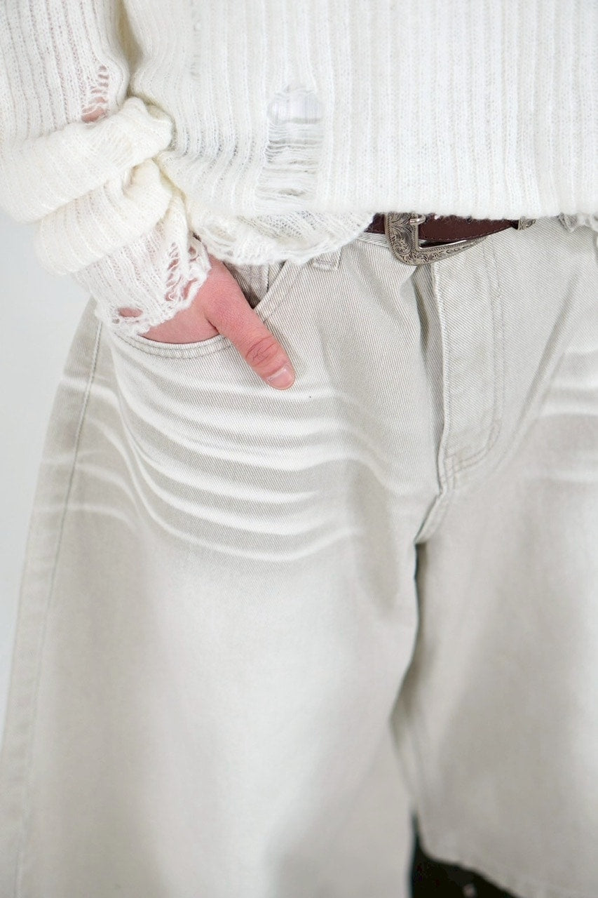 受注制【Chikashitsu +】8-length bermuda denim pants (2color) / 【チカシツプラス】8分丈バミューダハーフデニムパンツ