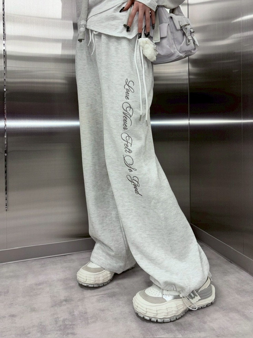 受注制【nmtc +】lace layered sweat pants (2color) / 【エヌエムティーシープラス】レースレイヤードスウェットパンツ