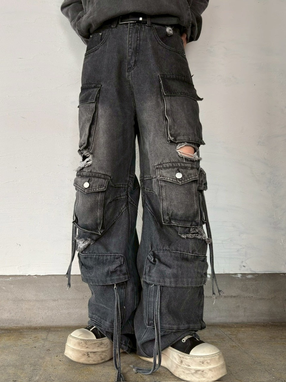 国際配送【LUV CODE】damage denim cargo pants