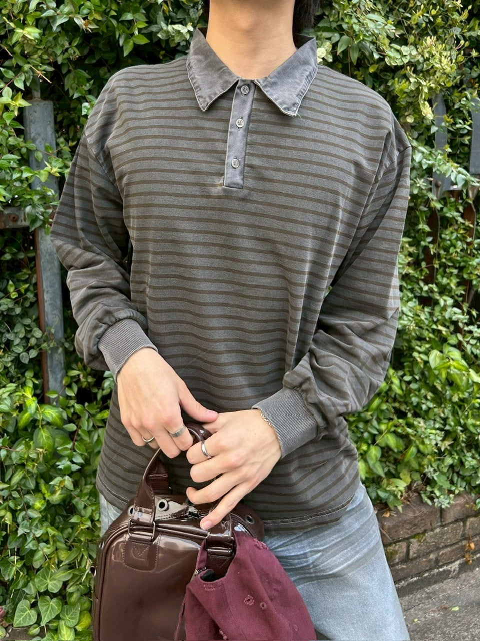 受注制【youll】pigment border polo long tee (2color)