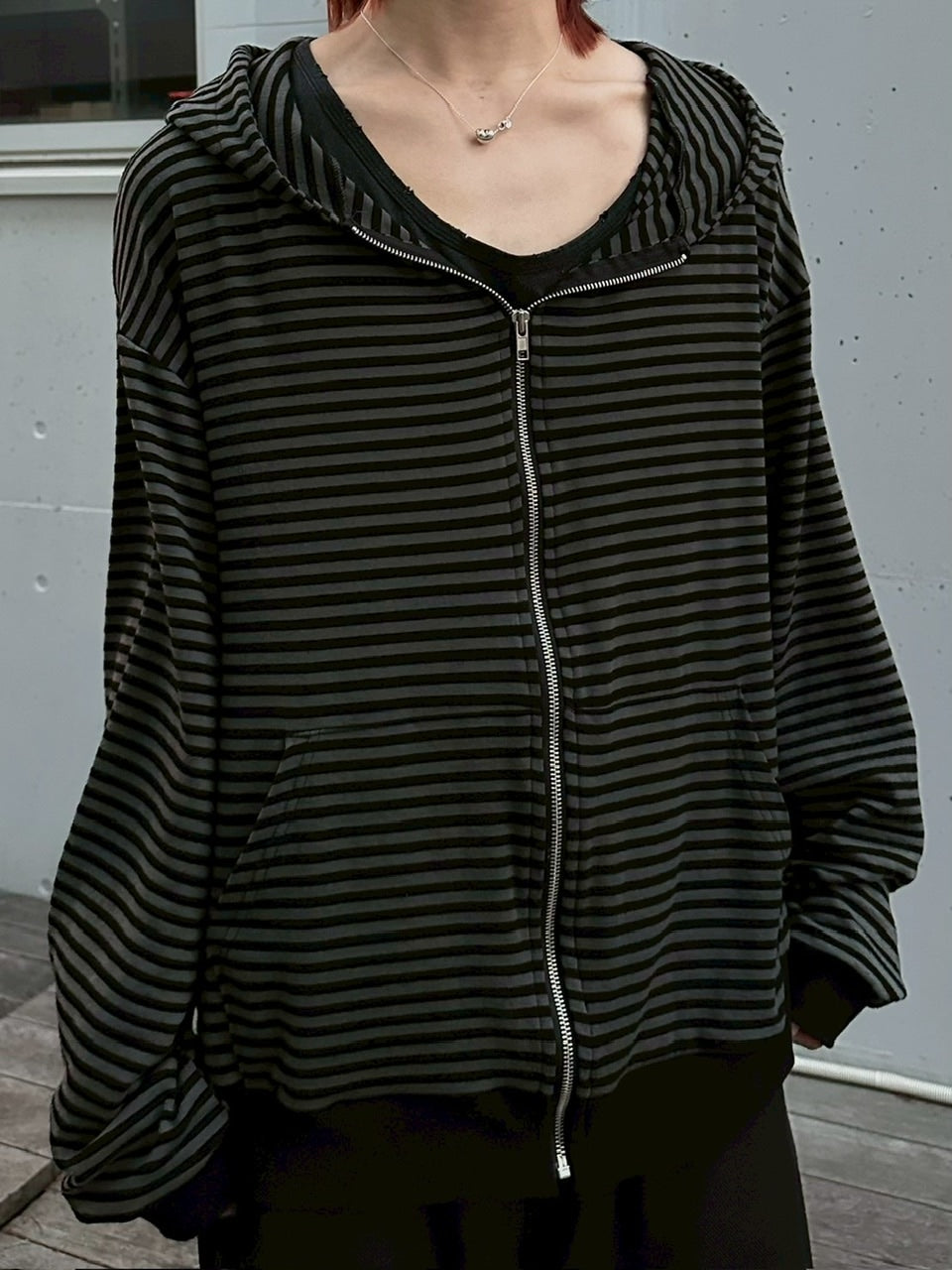 受注制【LUV CODE】stripe zip up hoodie