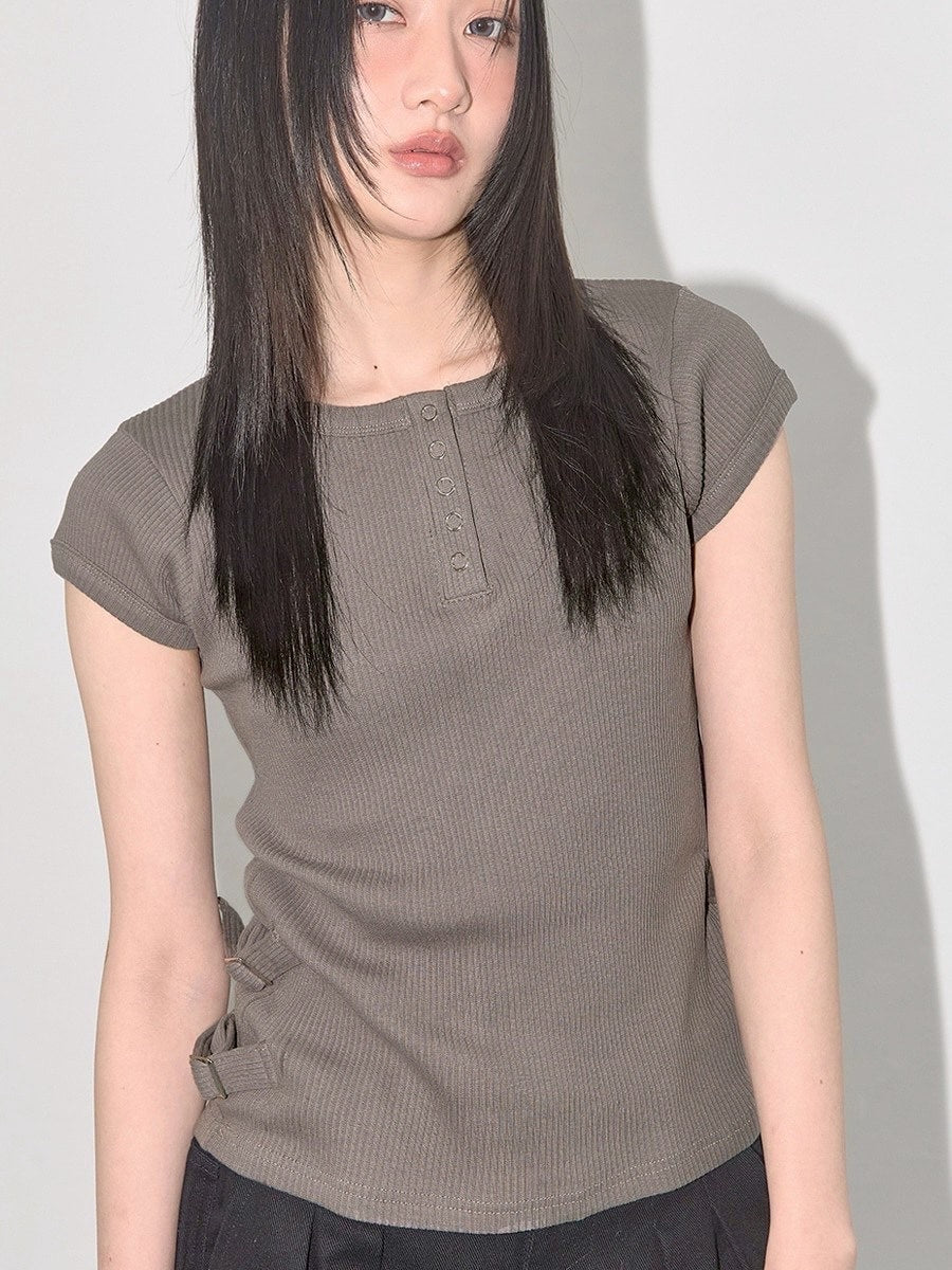 【FANCY CLUB】SIDE BUCKLE RIBBED TEE / 【ファンシークラブ】サイドバックルリブ半袖Tシャツ